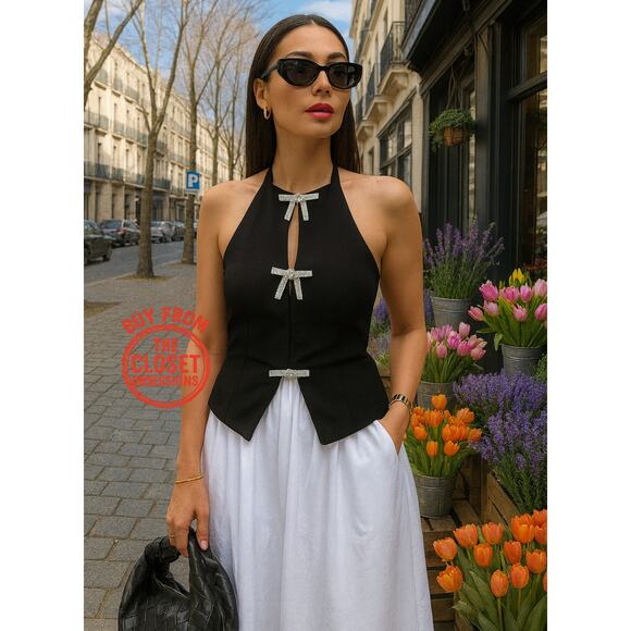 Zara Tops - ZARA Blogger Fave Fitted Halter Top NWT | Bow Detail | Black